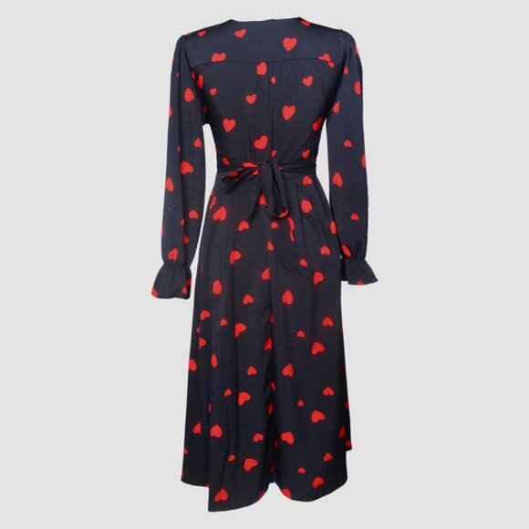 Black midi dress with red heart print - Picture 2 of 5
